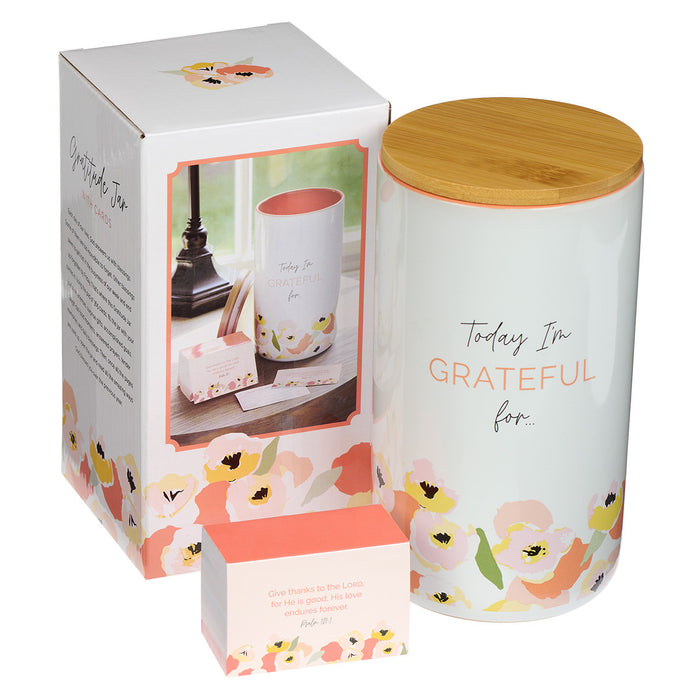 Today I'm Grateful For Peach Poppy Ceramic Gratitude Jar with Cards