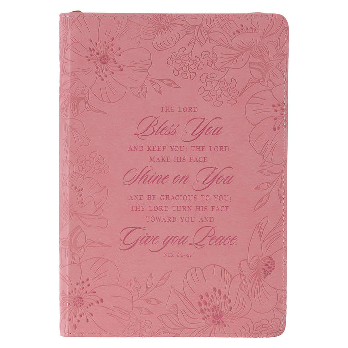 Bless You Pink Blossom Faux Leather Classic Journal with Zippered Closure - Numbers 6:24-25