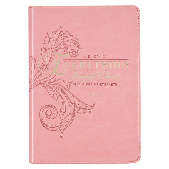 Through Christ Fluted Iris Pink Faux Leather Classic Journal - Philippians 4:13