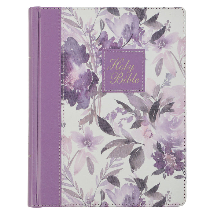 Bible - KJV Holy Bible, Note-taking Bible, Faux Leather Hardcover - King James Version, Purple Floral Printed Leather Bound