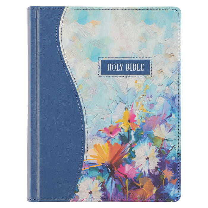 Bible - KJV Holy Bible, Note-taking Bible, Faux Leather Hardcover King James Version, Blue Floral Printed Imitation Leather