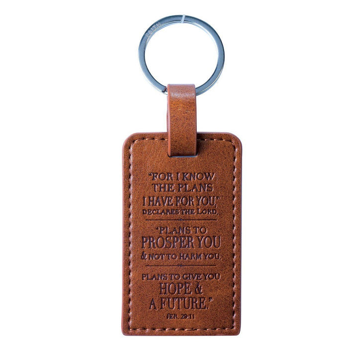 Key Chain - I Know the Plans Brown Faux Leather - Jeremiah 29:11