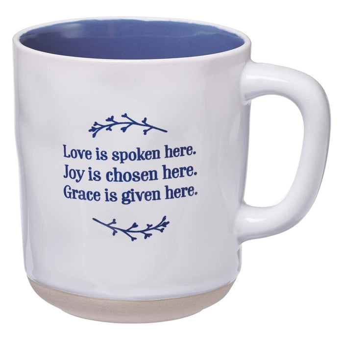 Love Joy Grace Clay-dipped Ceramic Mug in Blue