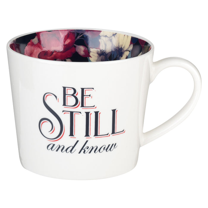 Be Still Vintage Floral Ceramic Coffee Mug –Psalm 46:10