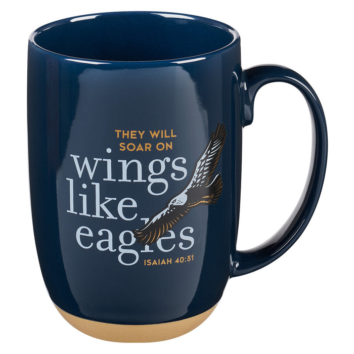 Mug - Wings Like Eagles Navy Blue Ceramic Coffee Mug with Exposed Clay Base - Isaiah 40:31