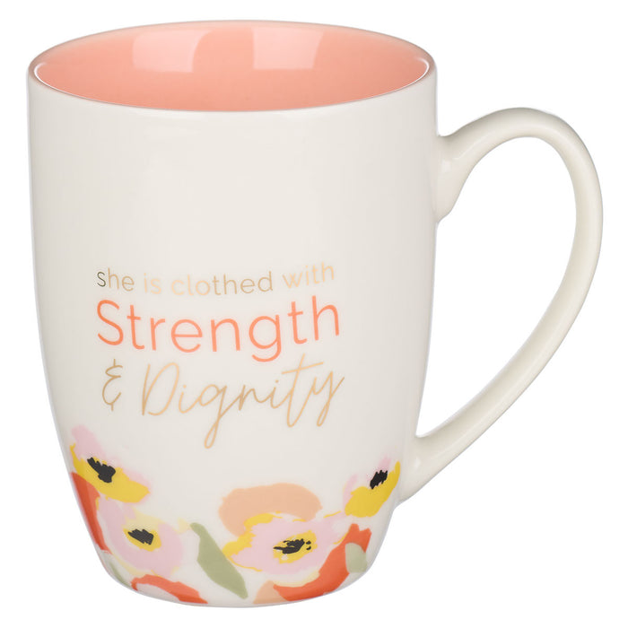 Mug - Strength & Dignity Peach Poppy Ceramic Mug - Proverbs 31:25