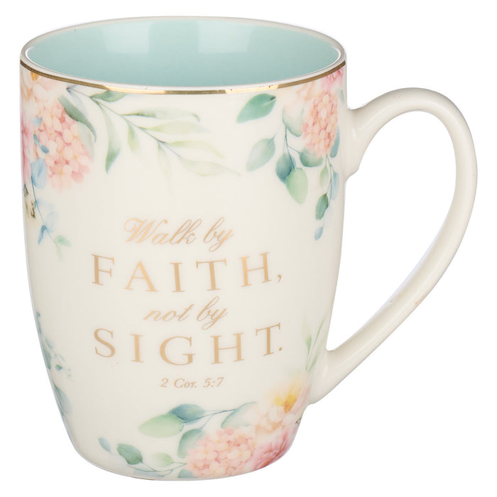 Mug - Walk By Faith Robin's Egg-blue Ceramic Coffee Mug - 2 Corinthians 5:7