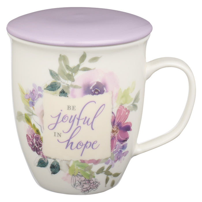 Mug - Be Joyful in Hope Lilac Lidded Ceramic Coffee Mug - Romans 12:12