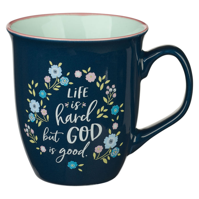 Mug - God is Good Navy Floral Ceramic