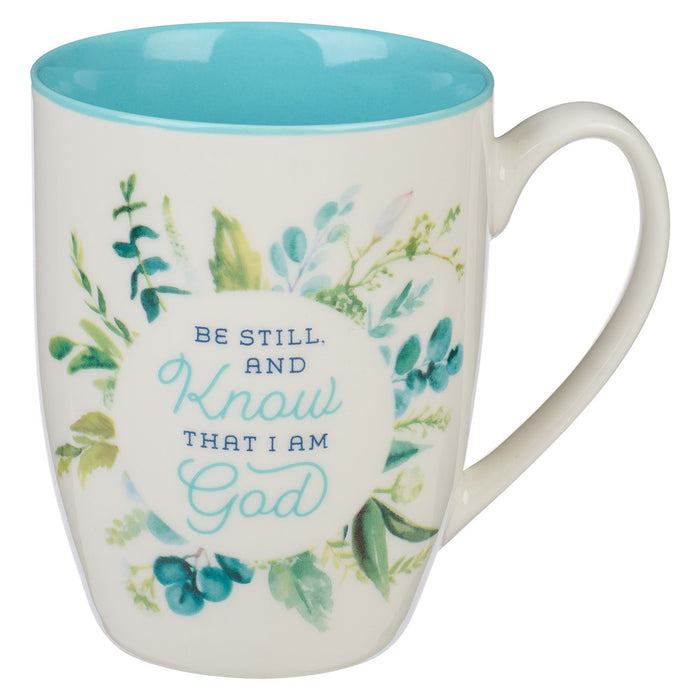 Mug - Be Still and Know Teal Floral Ceramic Coffee Mug - Psalm 46:10
