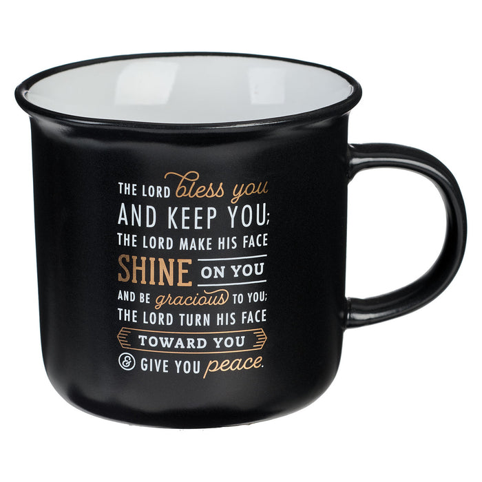 Mug - Bless You and Keep You Black and Gold Camp-style Ceramic Coffee Mug - Numbers 6:24-26