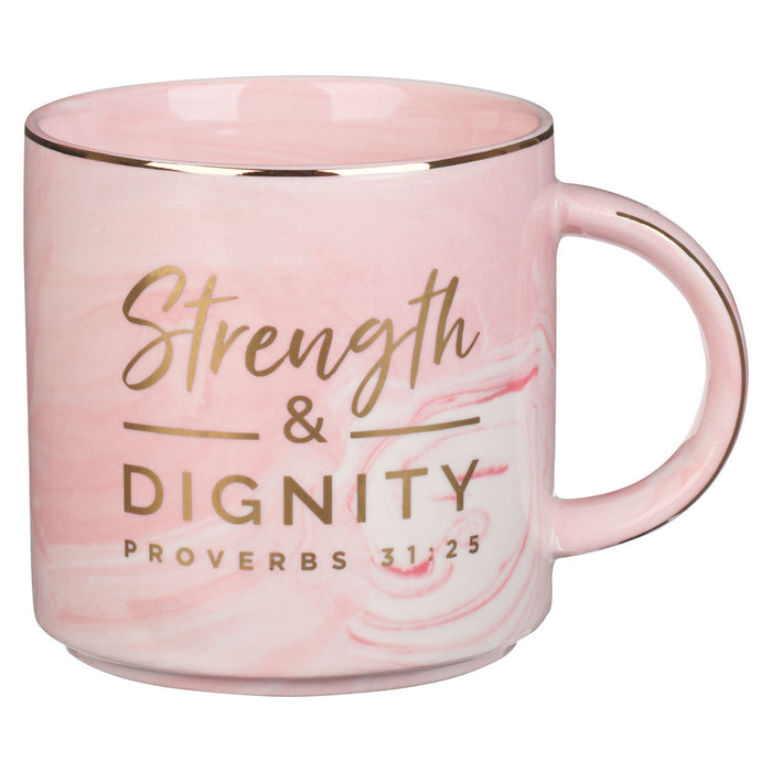 Mug - Strength and Dignity Pink Marbled Ceramic Coffee Mug - Proverbs 31:25