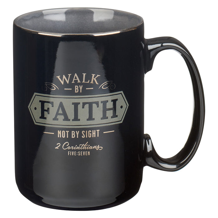 Mug - Walk By Faith Black Ceramic Coffee Mug - 2 Corinthians 5:7