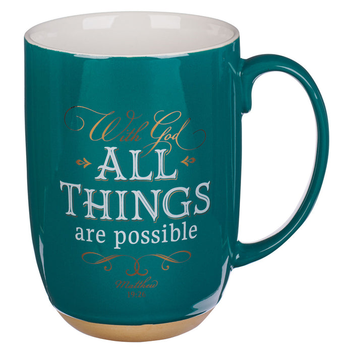 Mug - All Things are Possible Green Ceramic Coffee Mug with Exposed Clay Base - Matthew 19:26