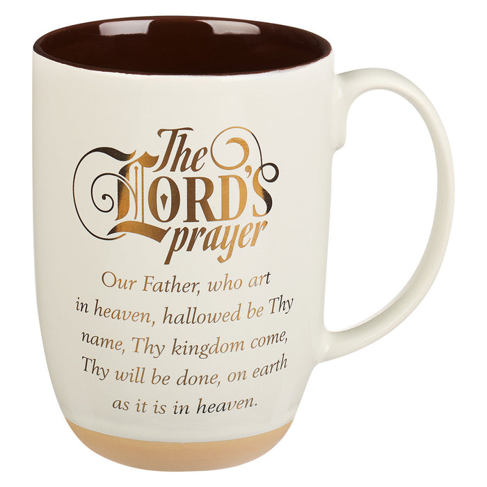 The Lord's Prayer White Ceramic Coffee Mug with Exposed Clay Base - Matthew 6:9-13