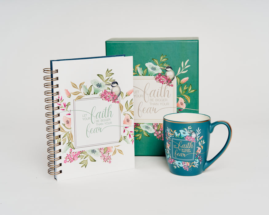 Let Your Faith Be Bigger Than Your Fear Journal and Mug Boxed Gift Set for Women