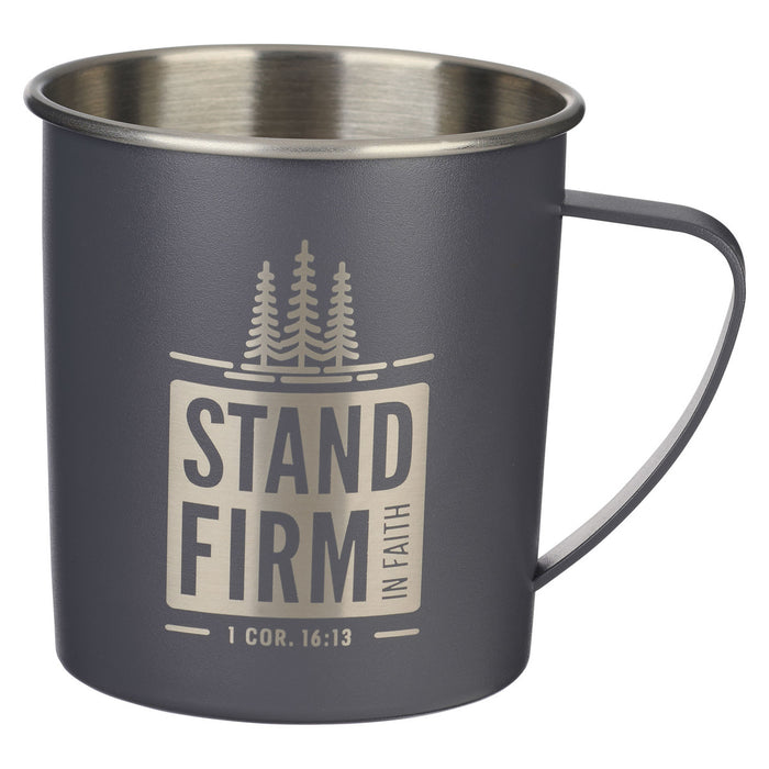 Stainless Steel Mug - Stand Firm Anchor Gray Camp-style 1 Corinthians 16:13