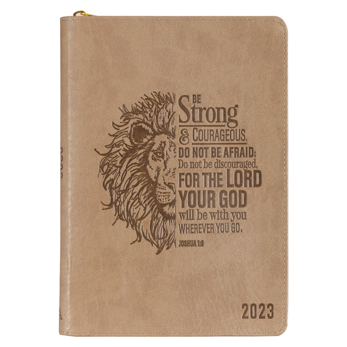 2023 Strong & Courageous Camel Tan Faux Leather Executive Planner - Joshua 1:9